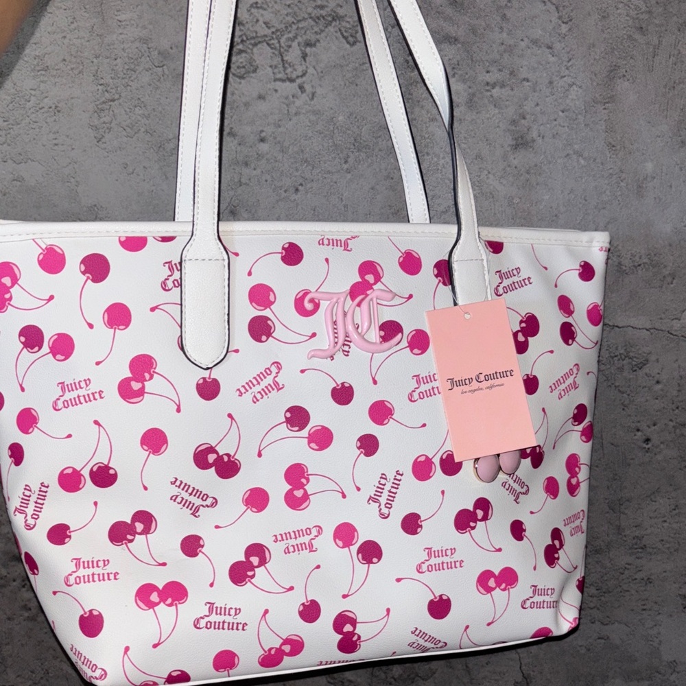 Juicy Couture Cherry Print Tote in Pink and White